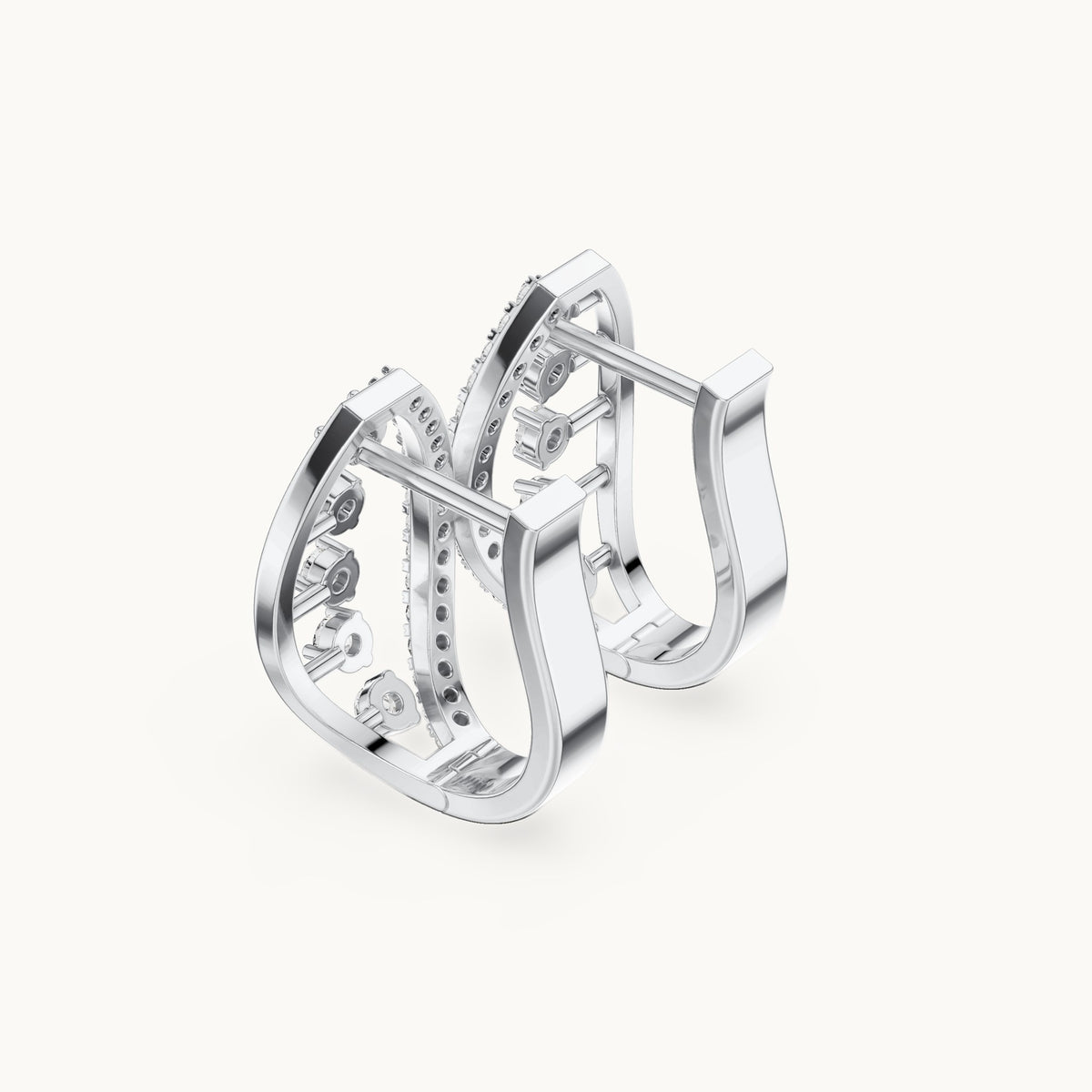 Round lab-grown diamond oval frame huggie hoop earrings in white gold, 0.43 CT TW, view 2