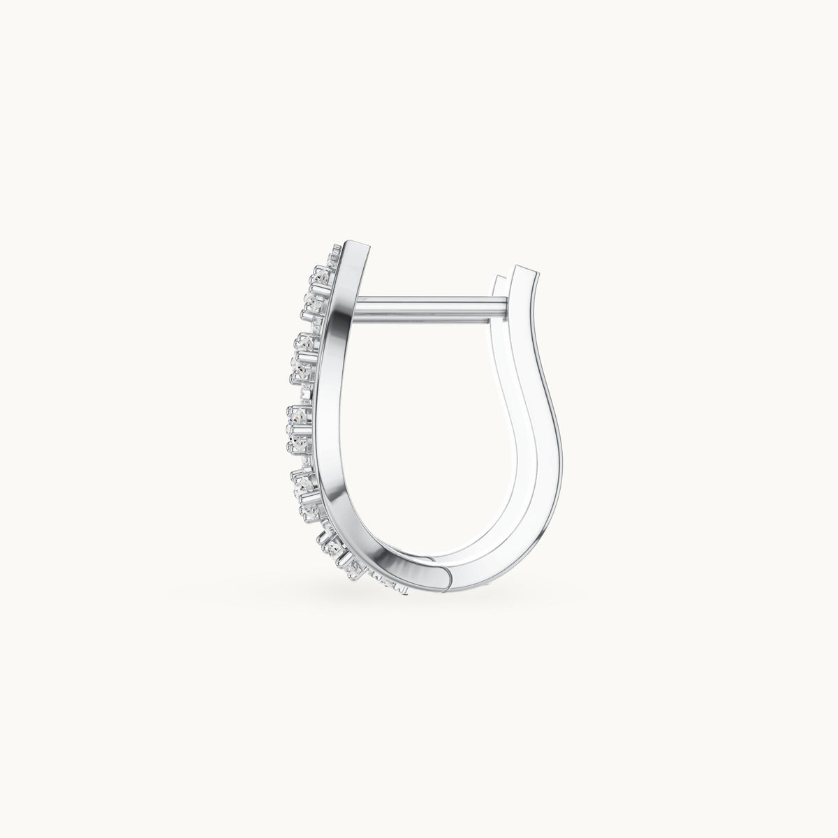 Round lab-grown diamond oval frame huggie hoop earrings in white gold, 0.43 CT TW, view 3