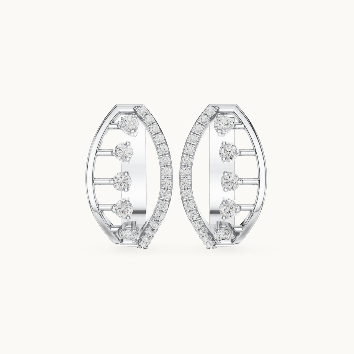 Round lab-grown diamond oval frame huggie hoop earrings in white gold, 0.43 CT TW, view 4