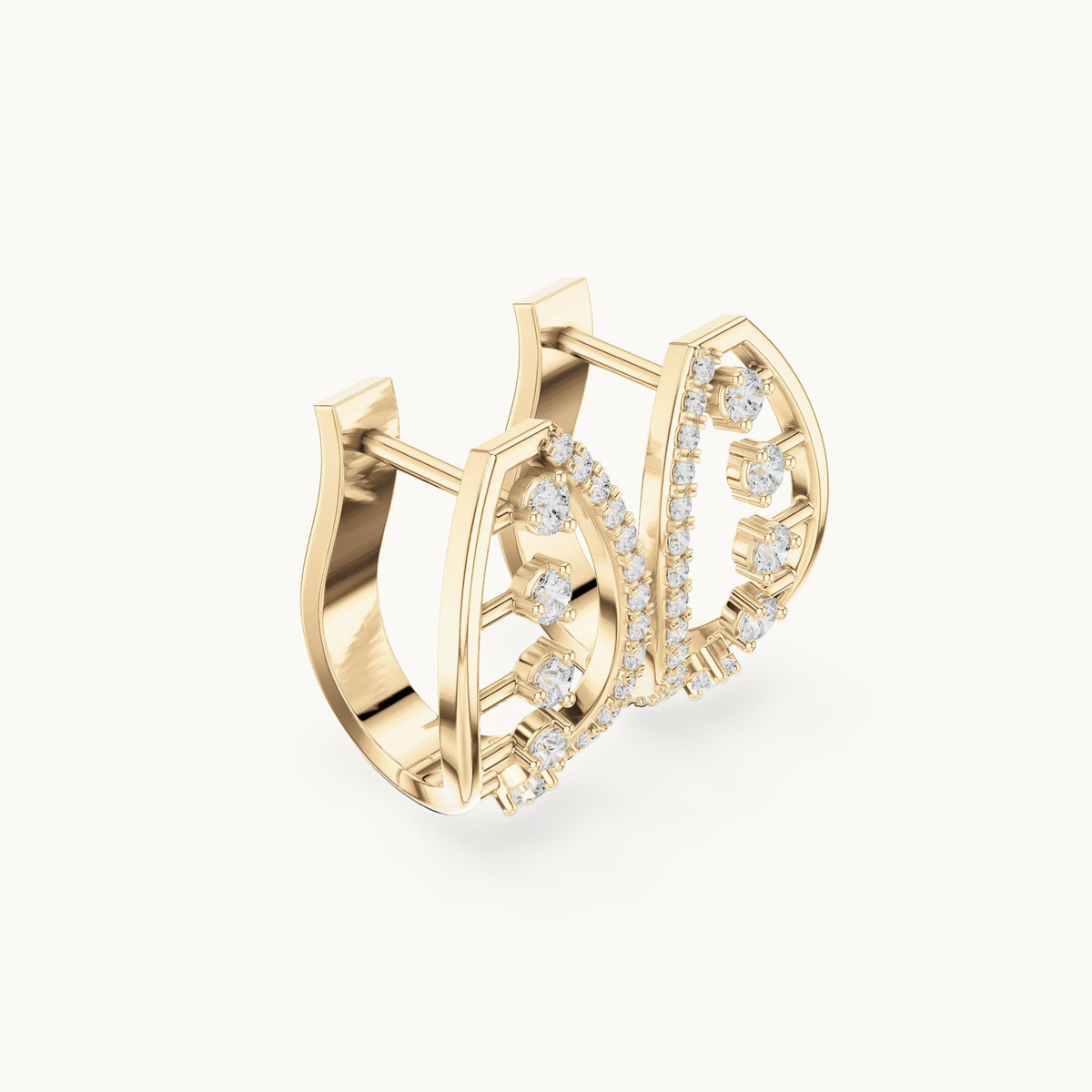 Round lab-grown diamond oval frame huggie hoop earrings in yellow gold, 0.43 CT TW, view 1