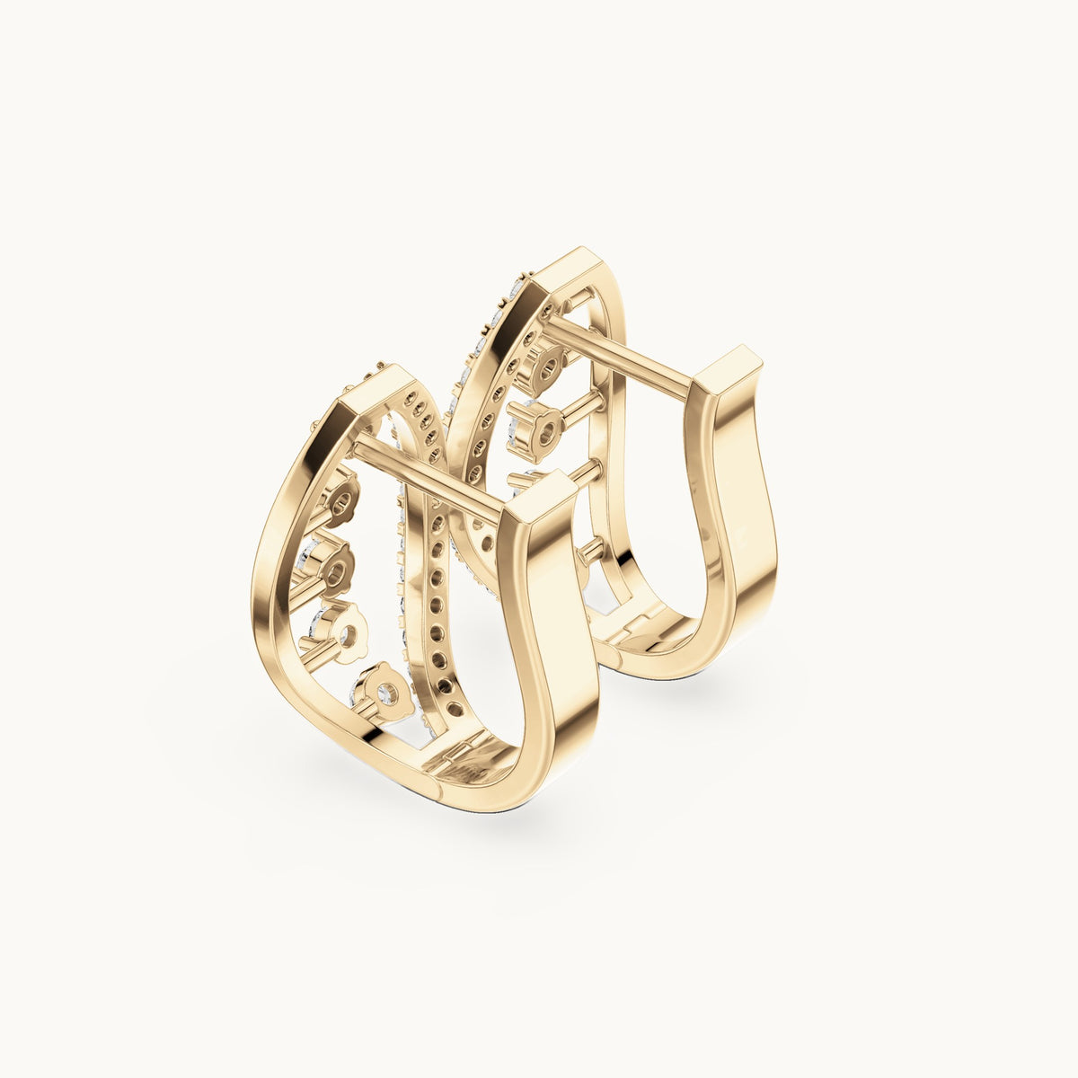 Round lab-grown diamond oval frame huggie hoop earrings in yellow gold, 0.43 CT TW, view 2