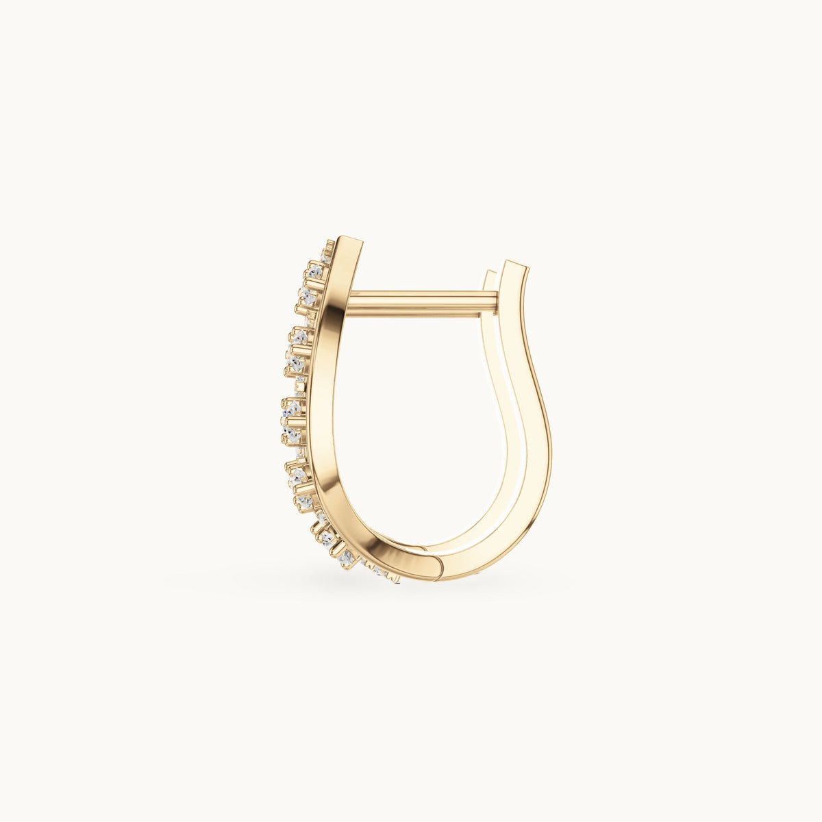 Round lab-grown diamond oval frame huggie hoop earrings in yellow gold, 0.43 CT TW, view 3