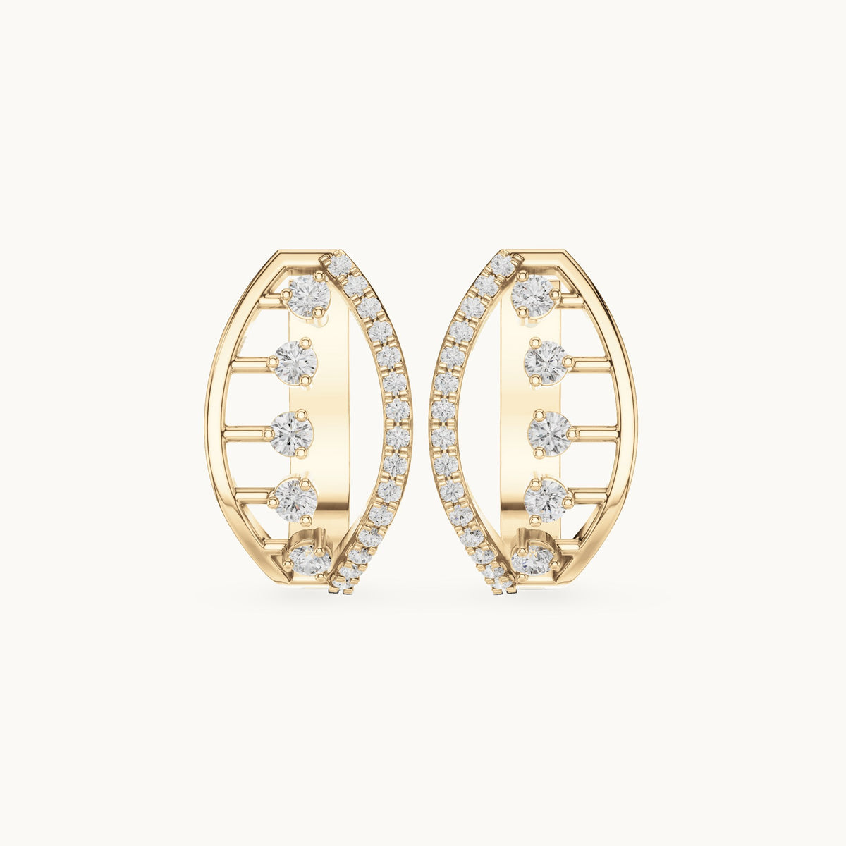 Round lab-grown diamond oval frame huggie hoop earrings in yellow gold, 0.43 CT TW, view 4