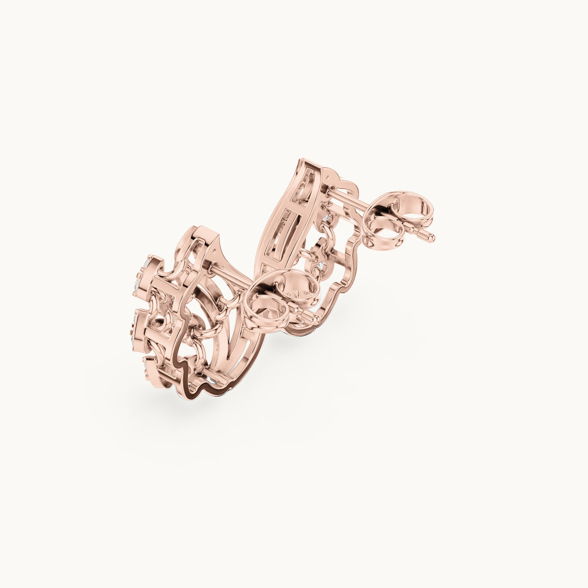 Round lab-grown diamond wave cluster stud earrings in rose gold, 0.504 CT TW, view 2