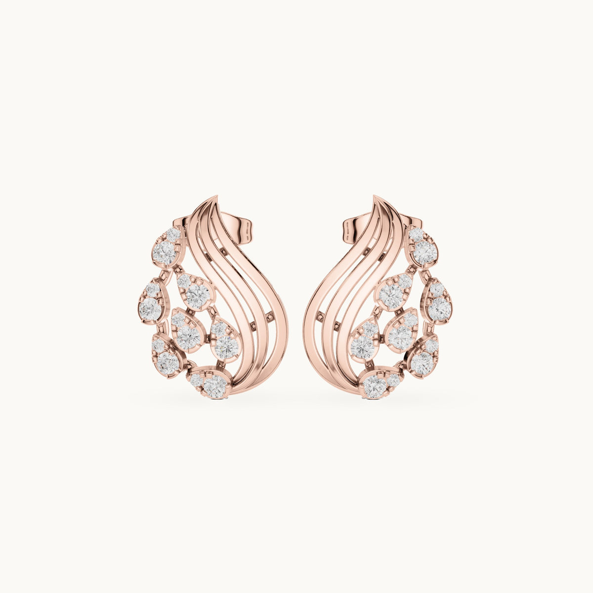 Round lab-grown diamond wave cluster stud earrings in rose gold, 0.504 CT TW, view 4