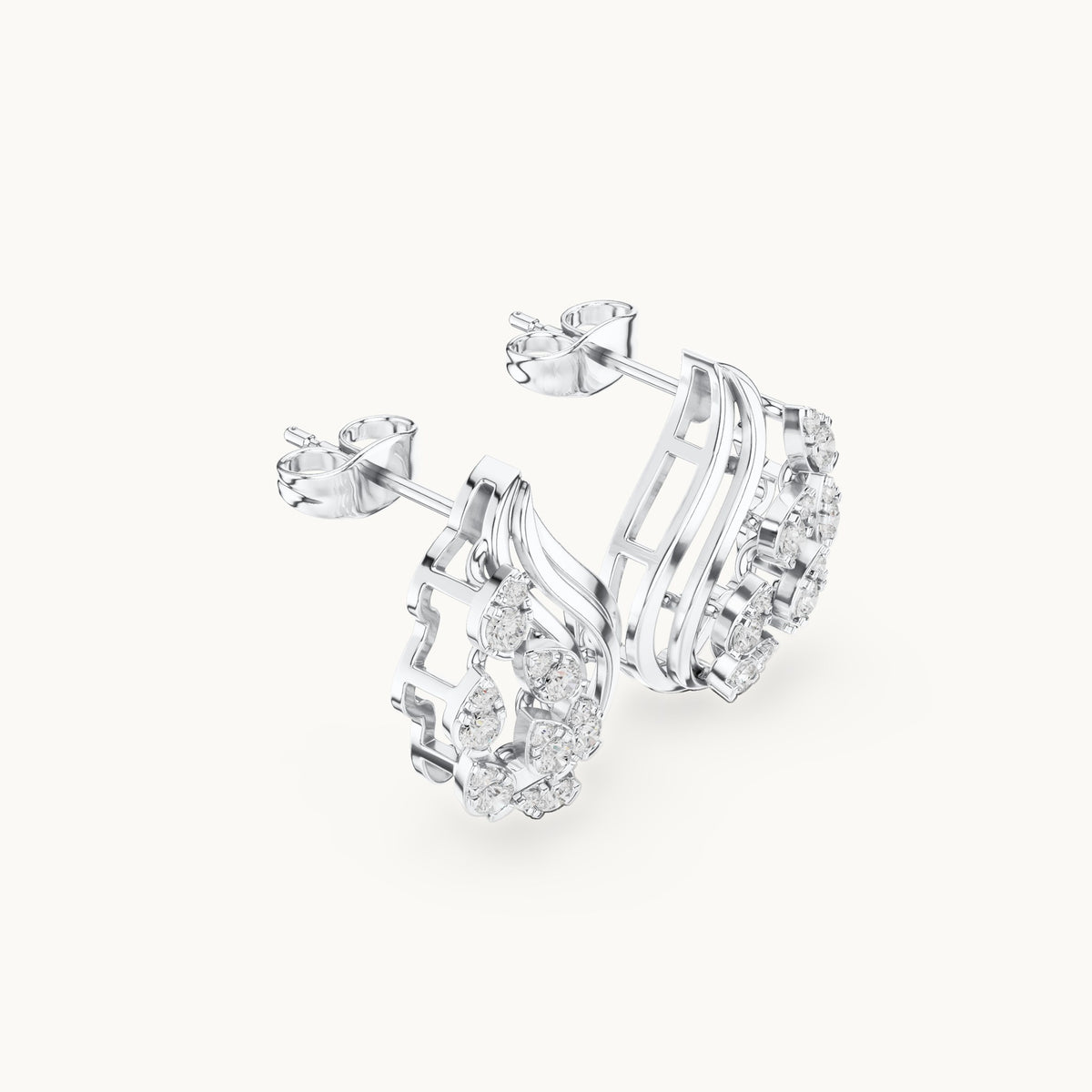 Round lab-grown diamond wave cluster stud earrings in white gold, 0.504 CT TW, view 1