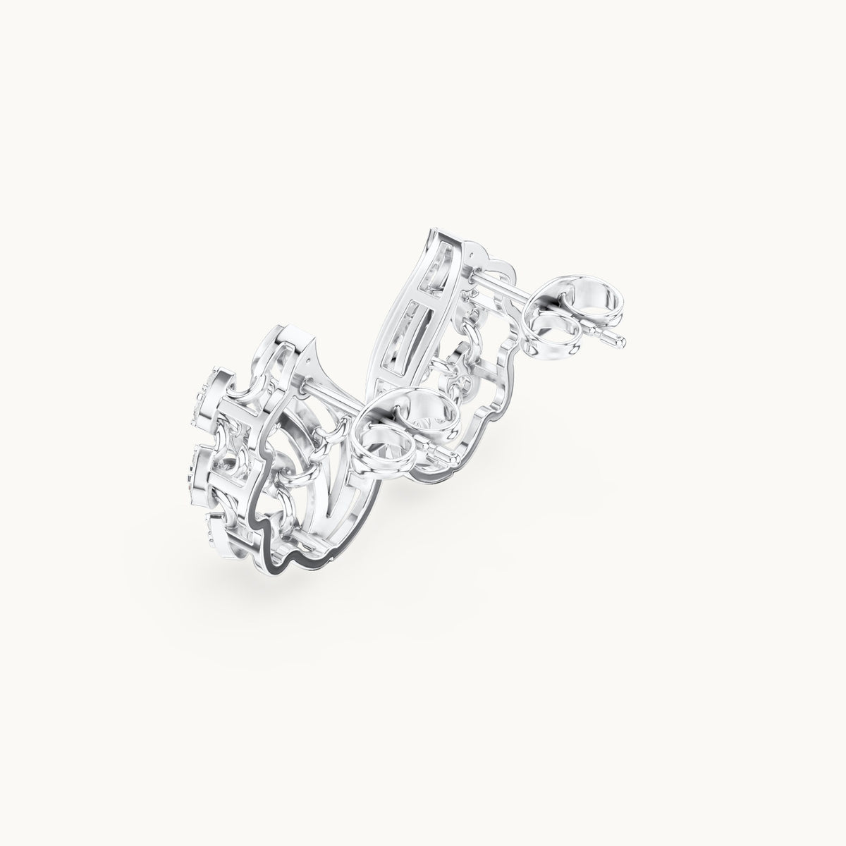 Round lab-grown diamond wave cluster stud earrings in white gold, 0.504 CT TW, view 2
