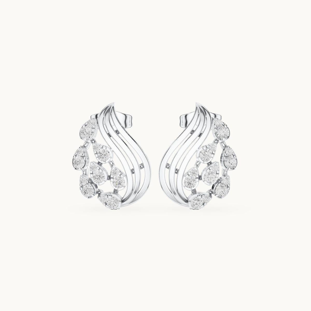 Round lab-grown diamond wave cluster stud earrings in white gold, 0.504 CT TW, view 4