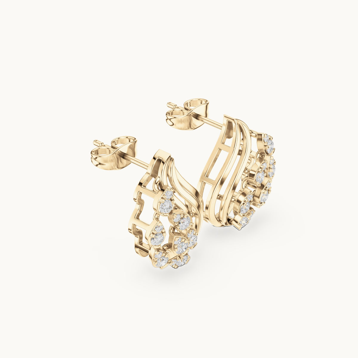 Round lab-grown diamond wave cluster stud earrings in yellow gold, 0.504 CT TW, view 1