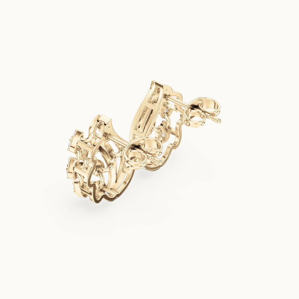 Round lab-grown diamond wave cluster stud earrings in yellow gold, 0.504 CT TW, view 2