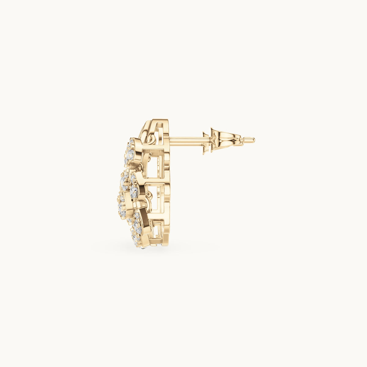 Round lab-grown diamond wave cluster stud earrings in yellow gold, 0.504 CT TW, view 3