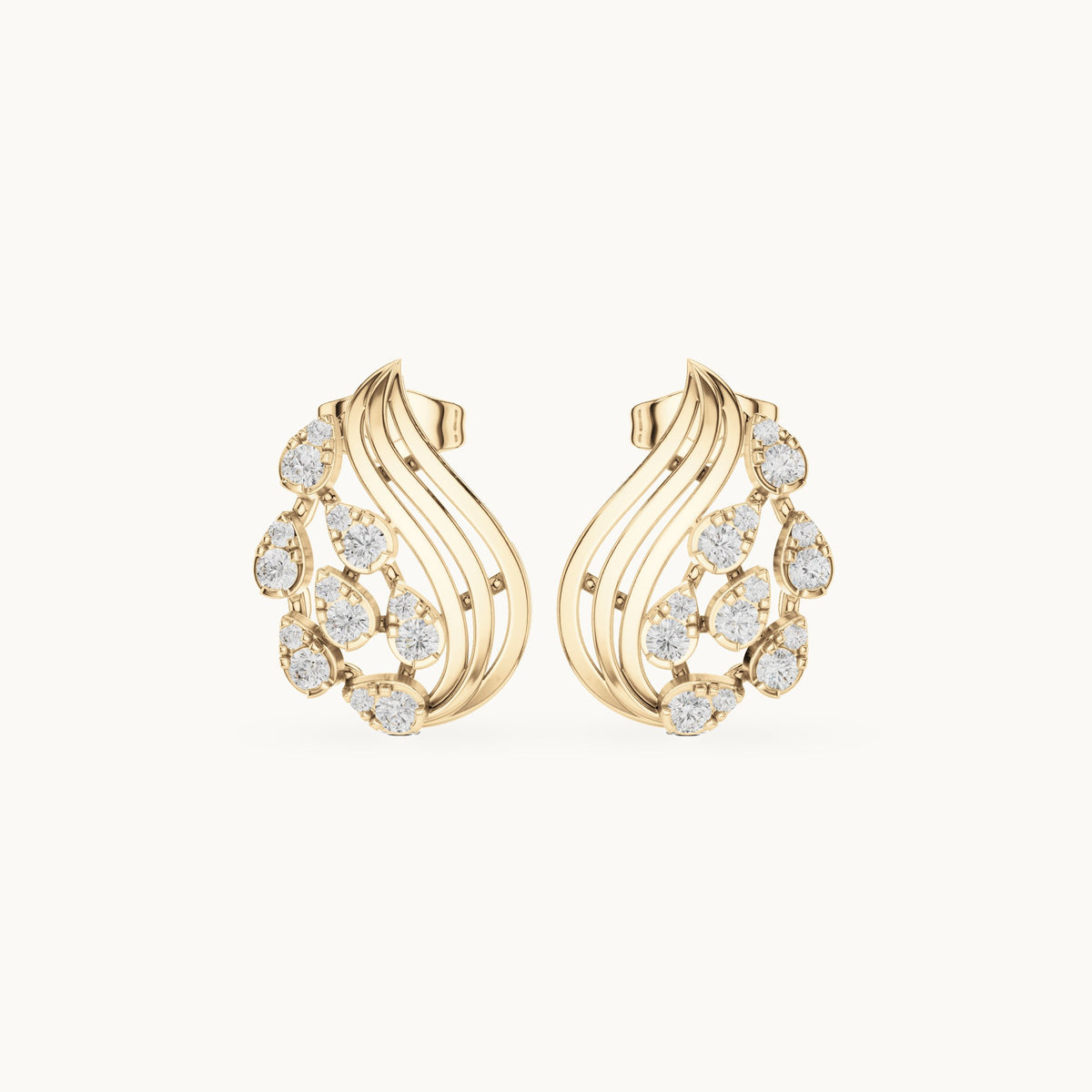 Round lab-grown diamond wave cluster stud earrings in yellow gold, 0.504 CT TW, view 4