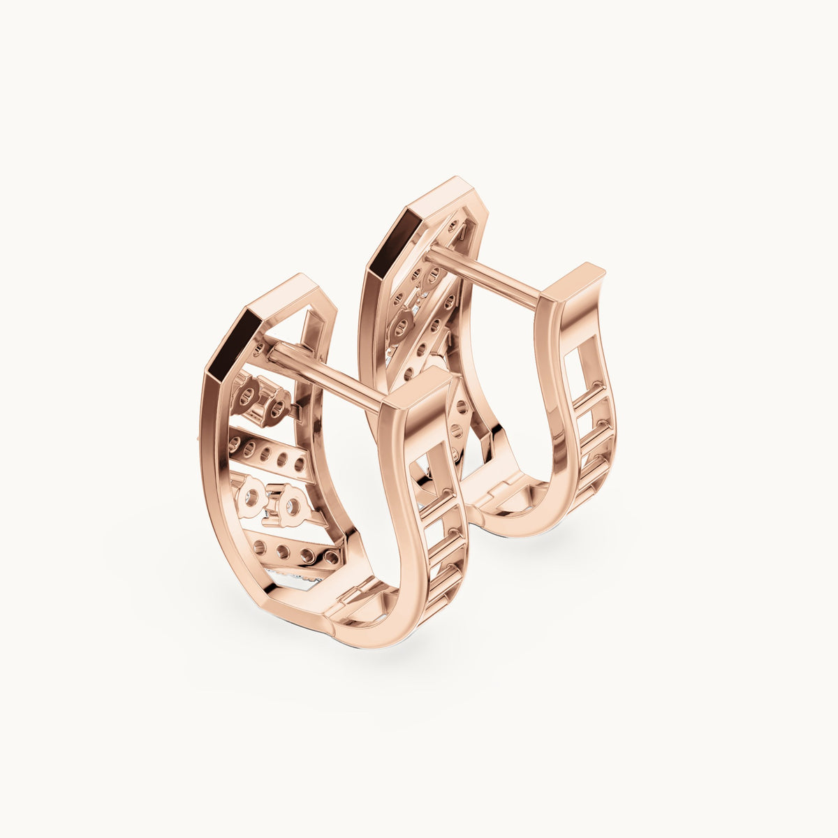Round lab-grown diamond chevron pavé huggie hoop earrings in rose gold, 0.352 CT TW, view 2