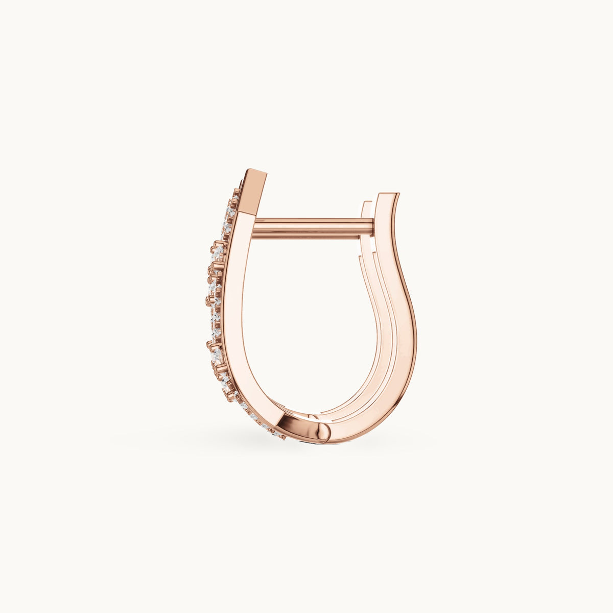 Round lab-grown diamond chevron pavé huggie hoop earrings in rose gold, 0.352 CT TW, view 3
