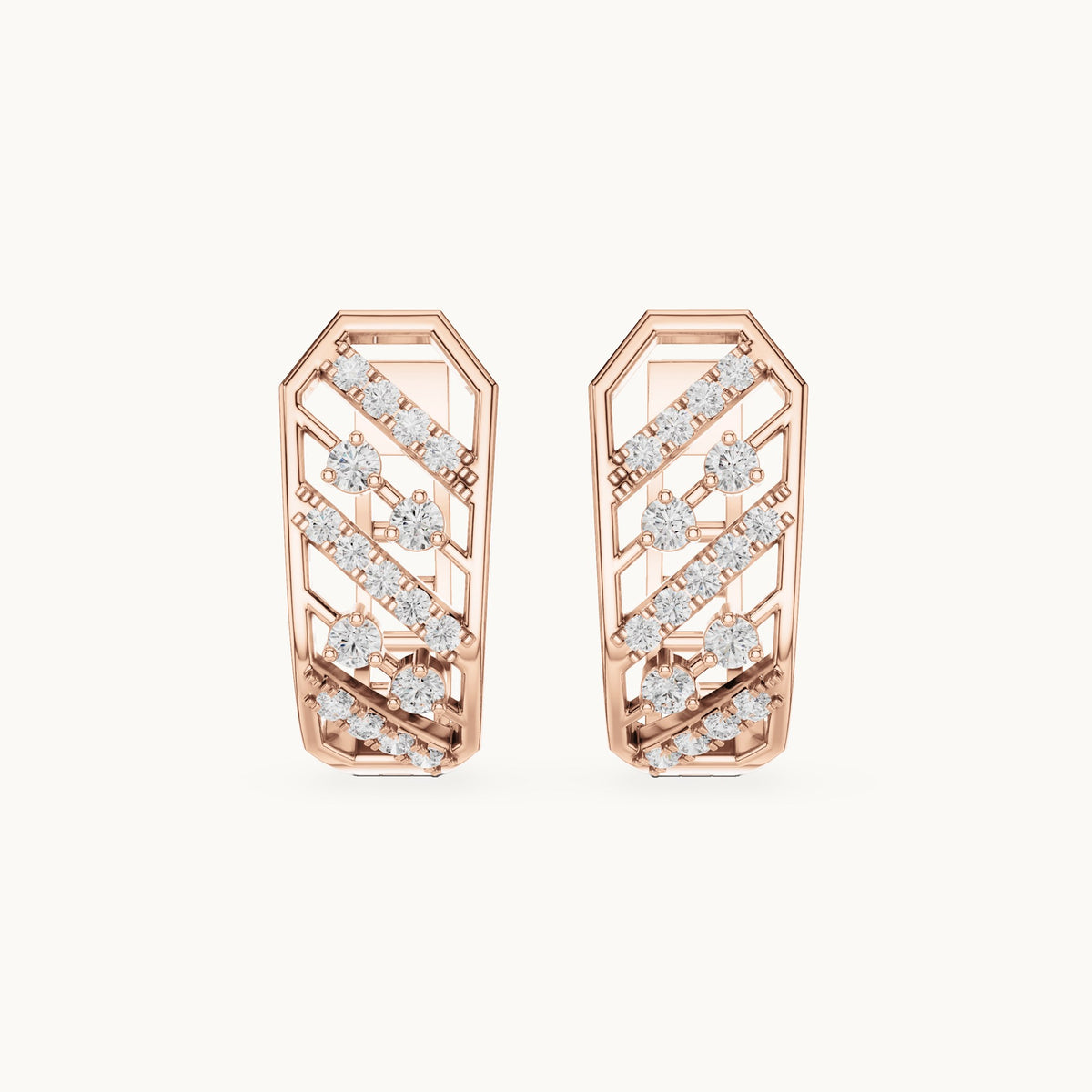 Round lab-grown diamond chevron pavé huggie hoop earrings in rose gold, 0.352 CT TW, view 4