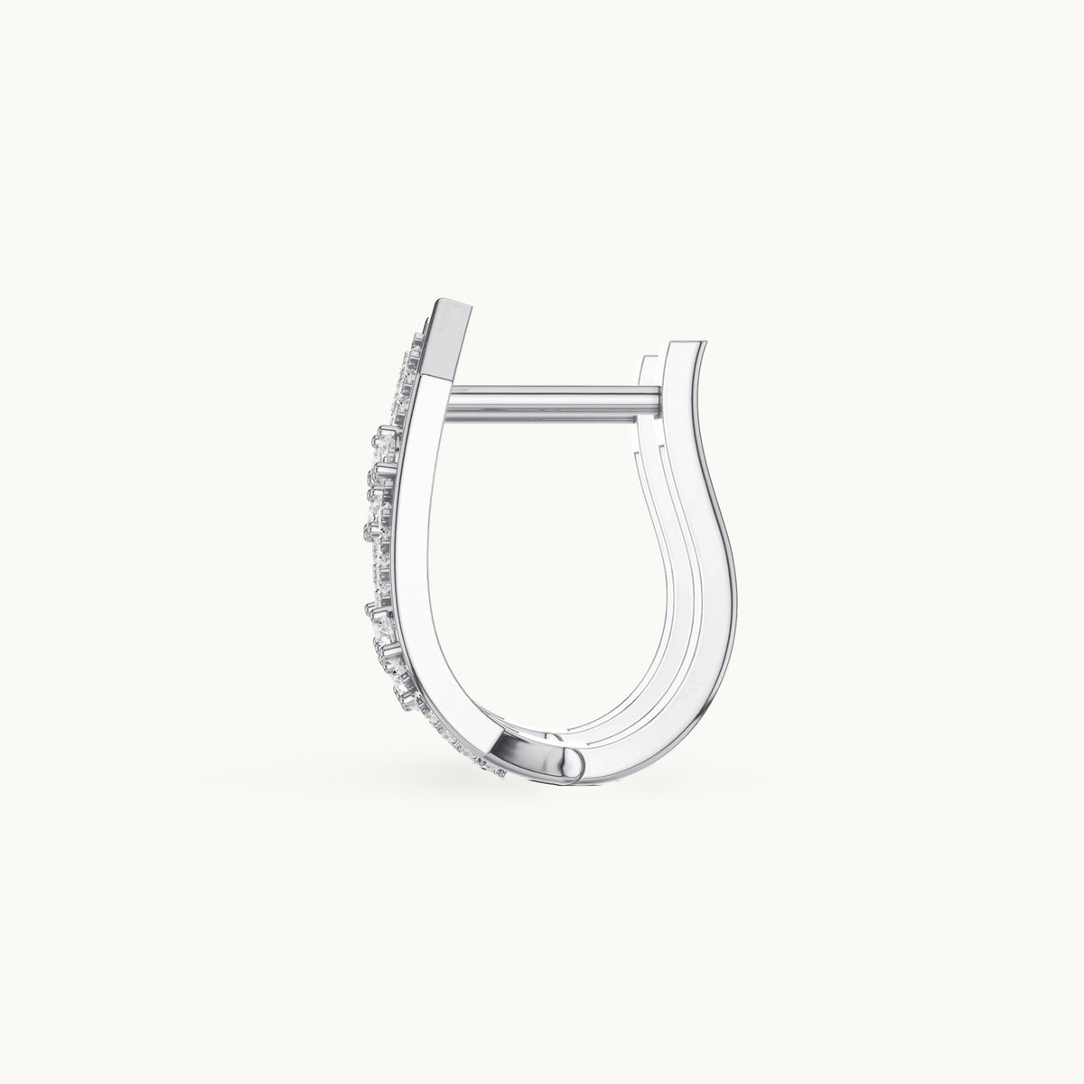 Round lab-grown diamond chevron pavé huggie hoop earrings in white gold, 0.352 CT TW, view 3