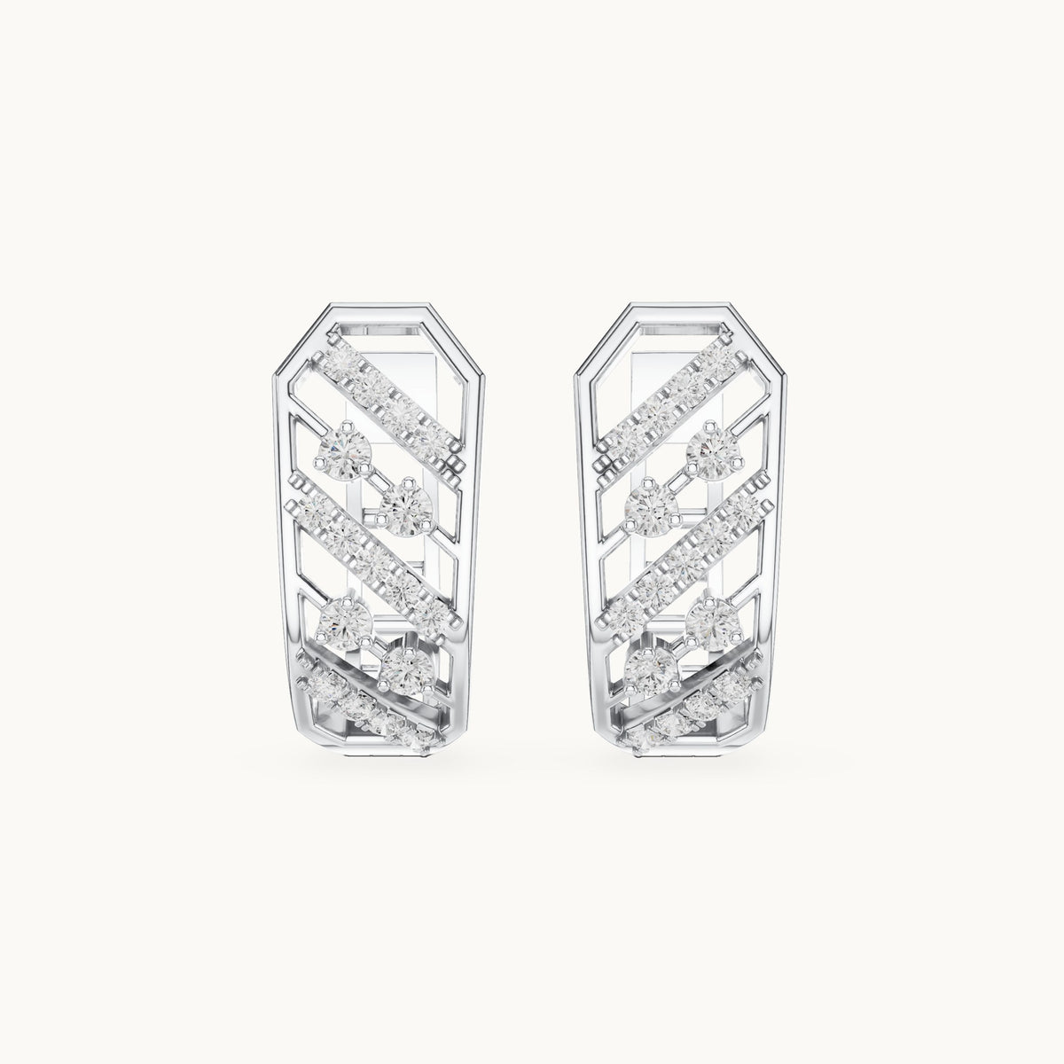 Round lab-grown diamond chevron pavé huggie hoop earrings in white gold, 0.352 CT TW, view 4