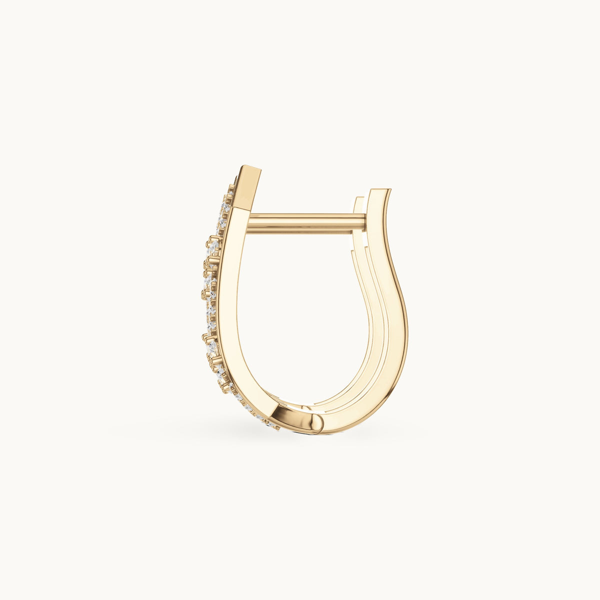 Round lab-grown diamond chevron pavé huggie hoop earrings in yellow gold, 0.352 CT TW, view 3