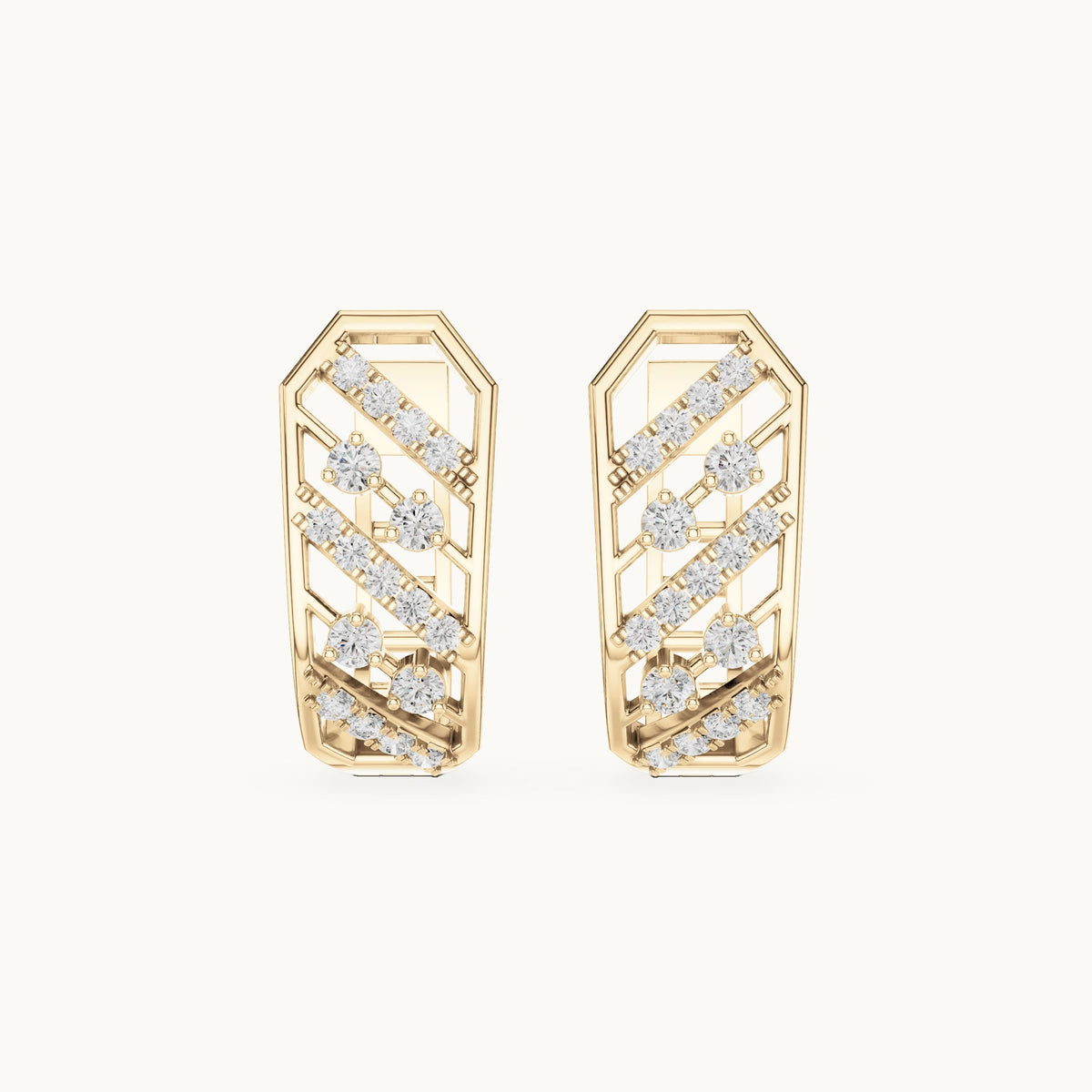 Round lab-grown diamond chevron pavé huggie hoop earrings in yellow gold, 0.352 CT TW, view 4
