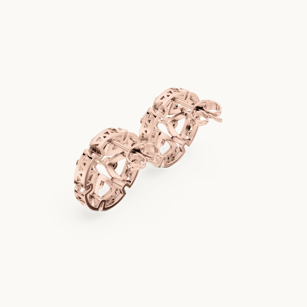 Round lab-grown diamond openwork rosette stud earrings in rose gold, 0.516 CT TW, view 2