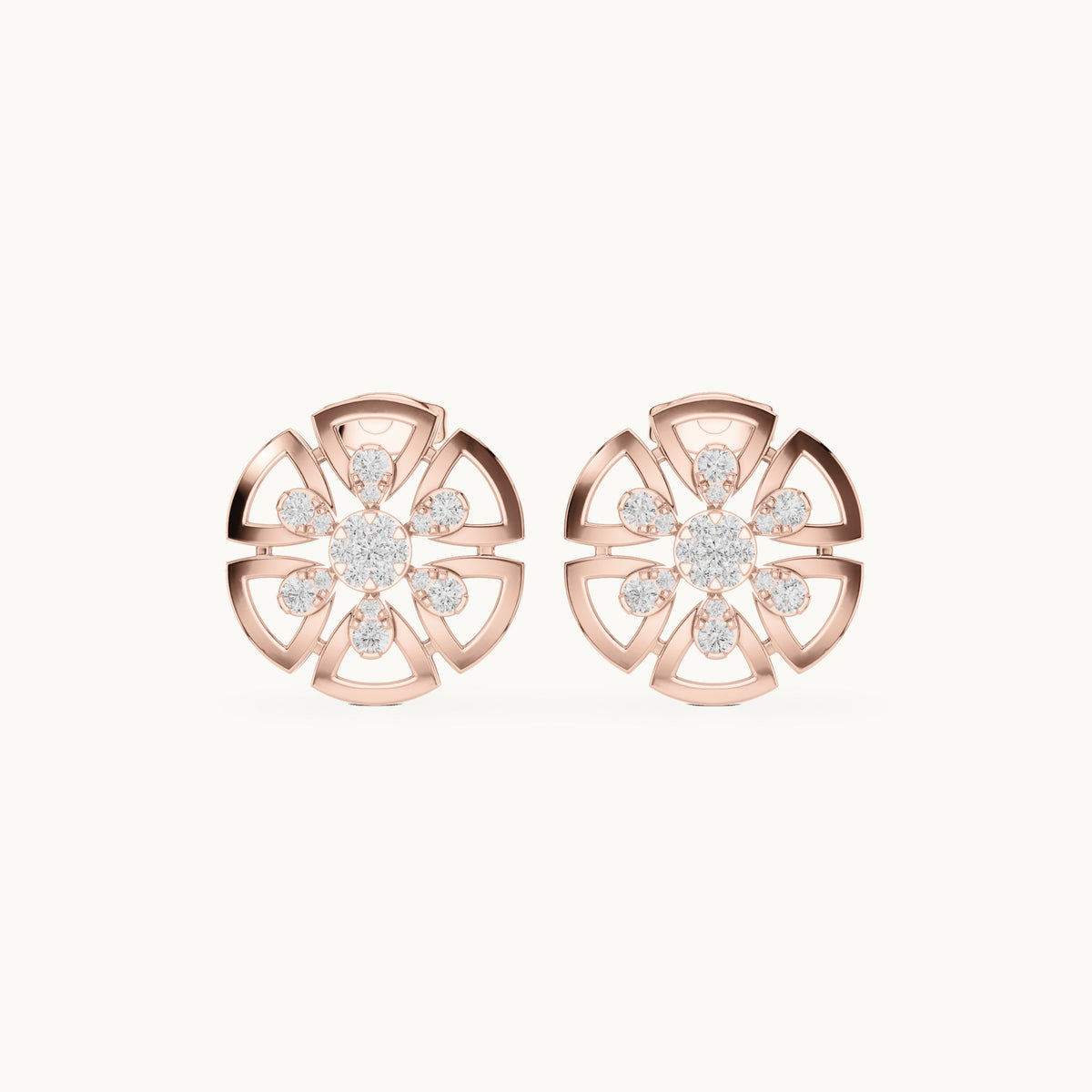 Round lab-grown diamond openwork rosette stud earrings in rose gold, 0.516 CT TW, view 4