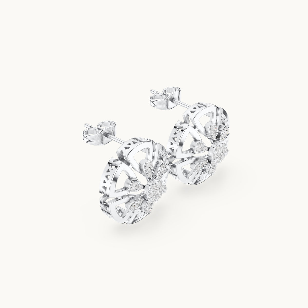 Round lab-grown diamond openwork rosette stud earrings in white gold, 0.516 CT TW, view 1