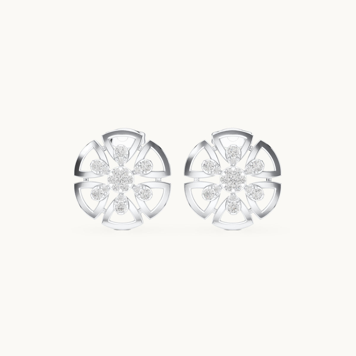 Round lab-grown diamond openwork rosette stud earrings in white gold, 0.516 CT TW, view 4
