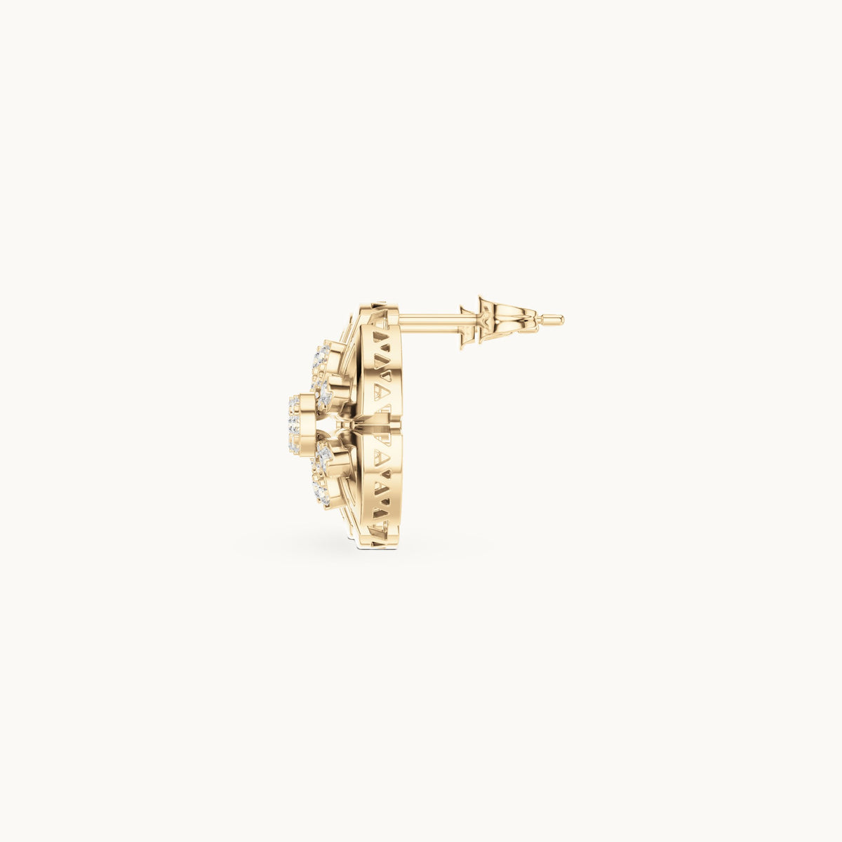 Round lab-grown diamond openwork rosette stud earrings in yellow gold, 0.516 CT TW, view 3
