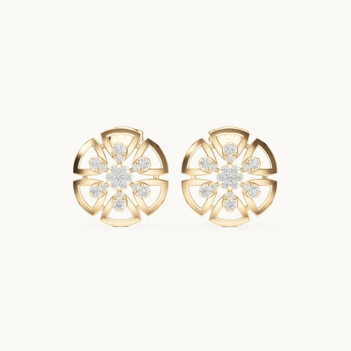 Round lab-grown diamond openwork rosette stud earrings in yellow gold, 0.516 CT TW, view 4