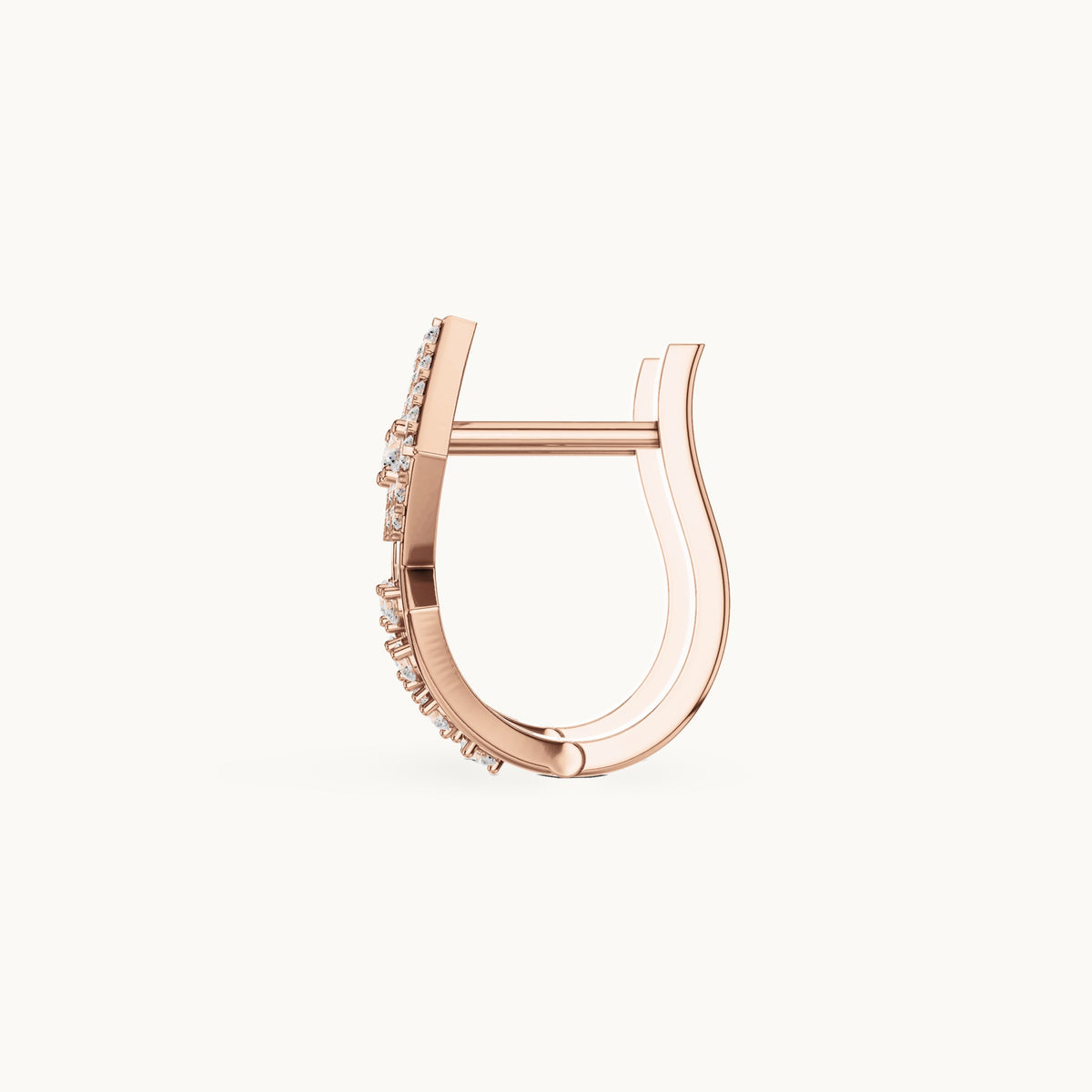 Round lab-grown diamond diamond-shape openwork huggie hoop earrings in rose gold, 0.316 CT TW, view 3