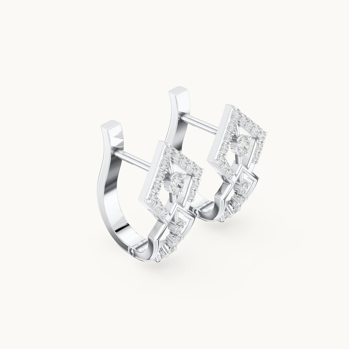 Round lab-grown diamond diamond-shape openwork huggie hoop earrings in white gold, 0.316 CT TW, view 1