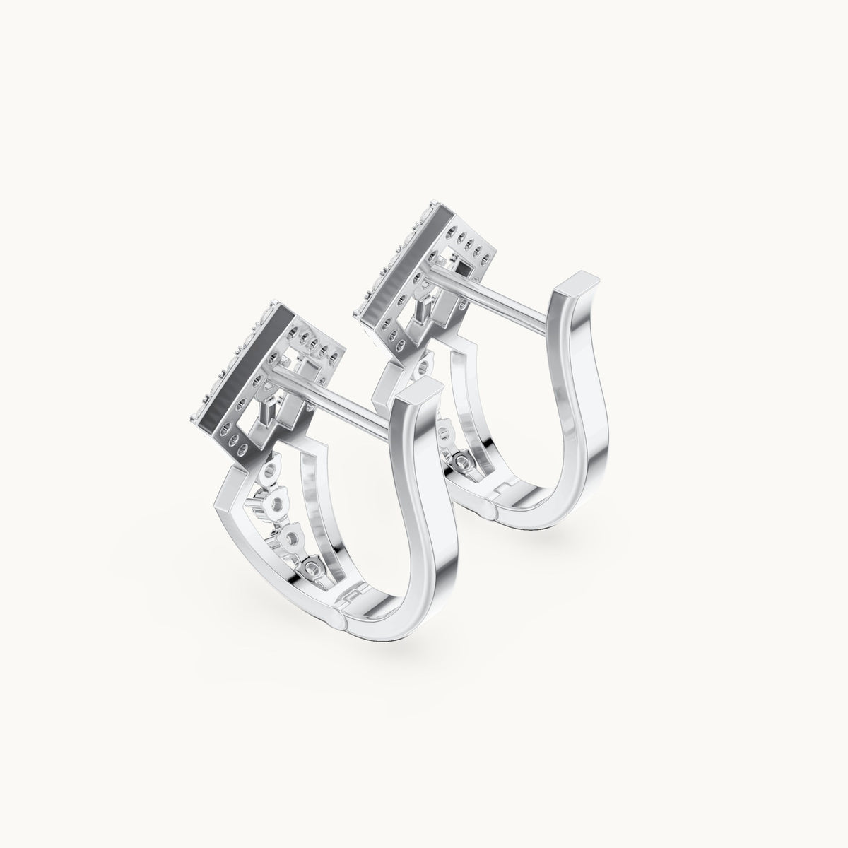 Round lab-grown diamond diamond-shape openwork huggie hoop earrings in white gold, 0.316 CT TW, view 2