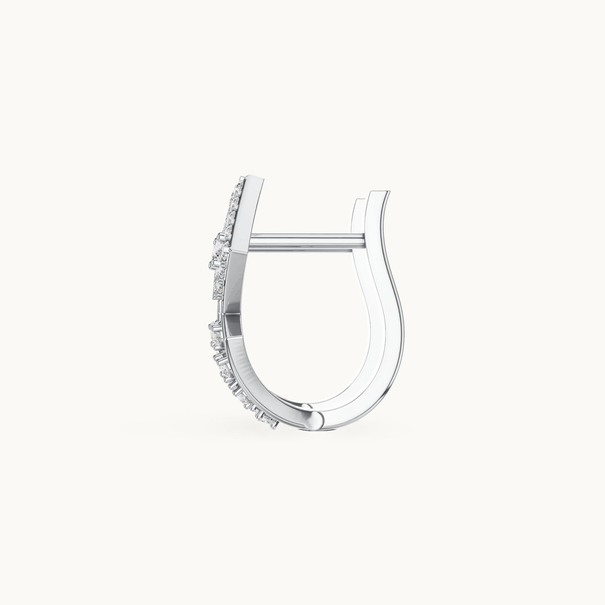 Round lab-grown diamond diamond-shape openwork huggie hoop earrings in white gold, 0.316 CT TW, view 3