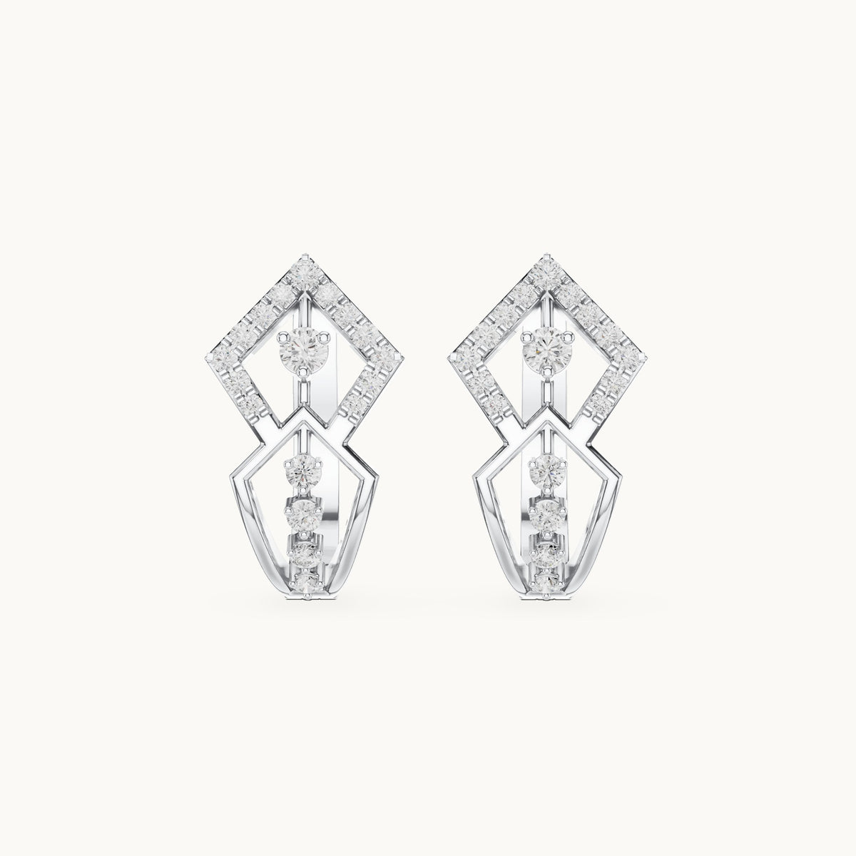 Round lab-grown diamond diamond-shape openwork huggie hoop earrings in white gold, 0.316 CT TW, view 4