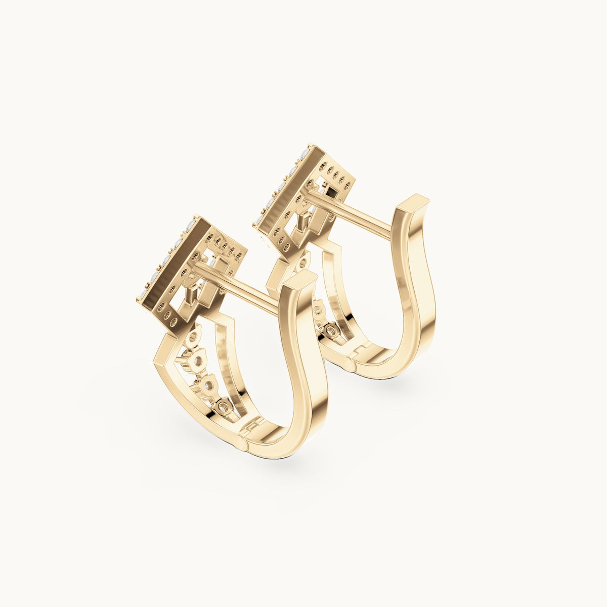 Round lab-grown diamond diamond-shape openwork huggie hoop earrings in yellow gold, 0.316 CT TW, view 2