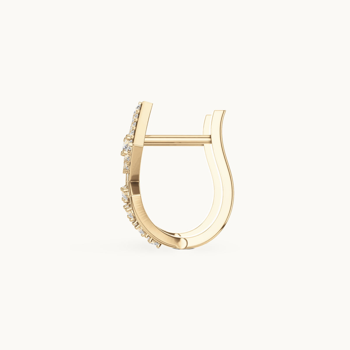 Round lab-grown diamond diamond-shape openwork huggie hoop earrings in yellow gold, 0.316 CT TW, view 3