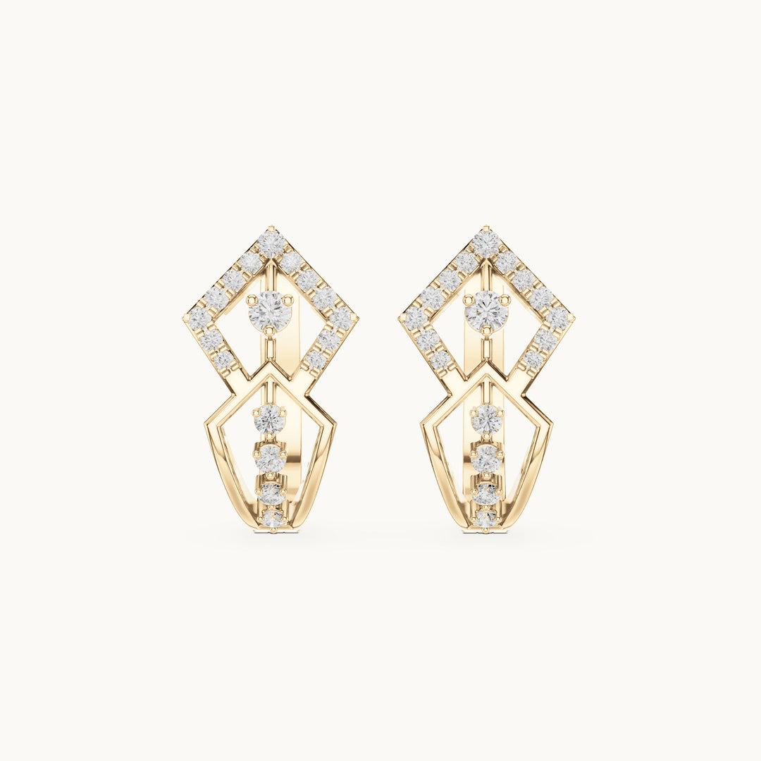 Round lab-grown diamond diamond-shape openwork huggie hoop earrings in yellow gold, 0.316 CT TW, view 4