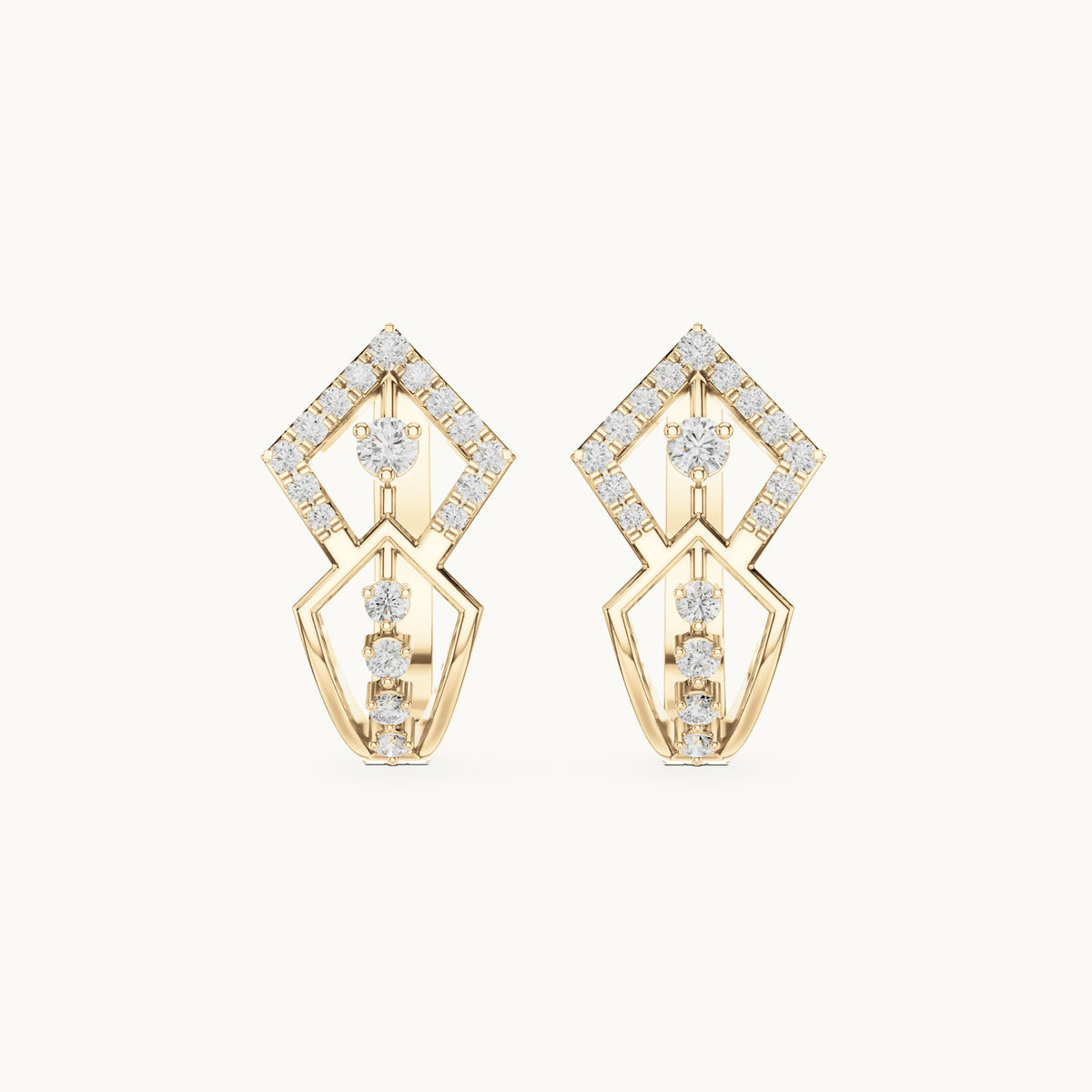 Round lab-grown diamond diamond-shape openwork huggie hoop earrings in yellow gold, 0.316 CT TW, view 4