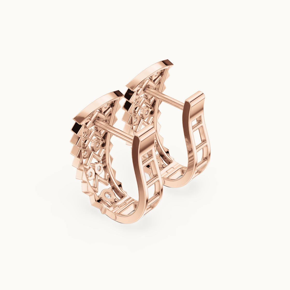 Round lab-grown diamond filigree huggie hoop earrings in rose gold, 0.296 CT TW, view 2