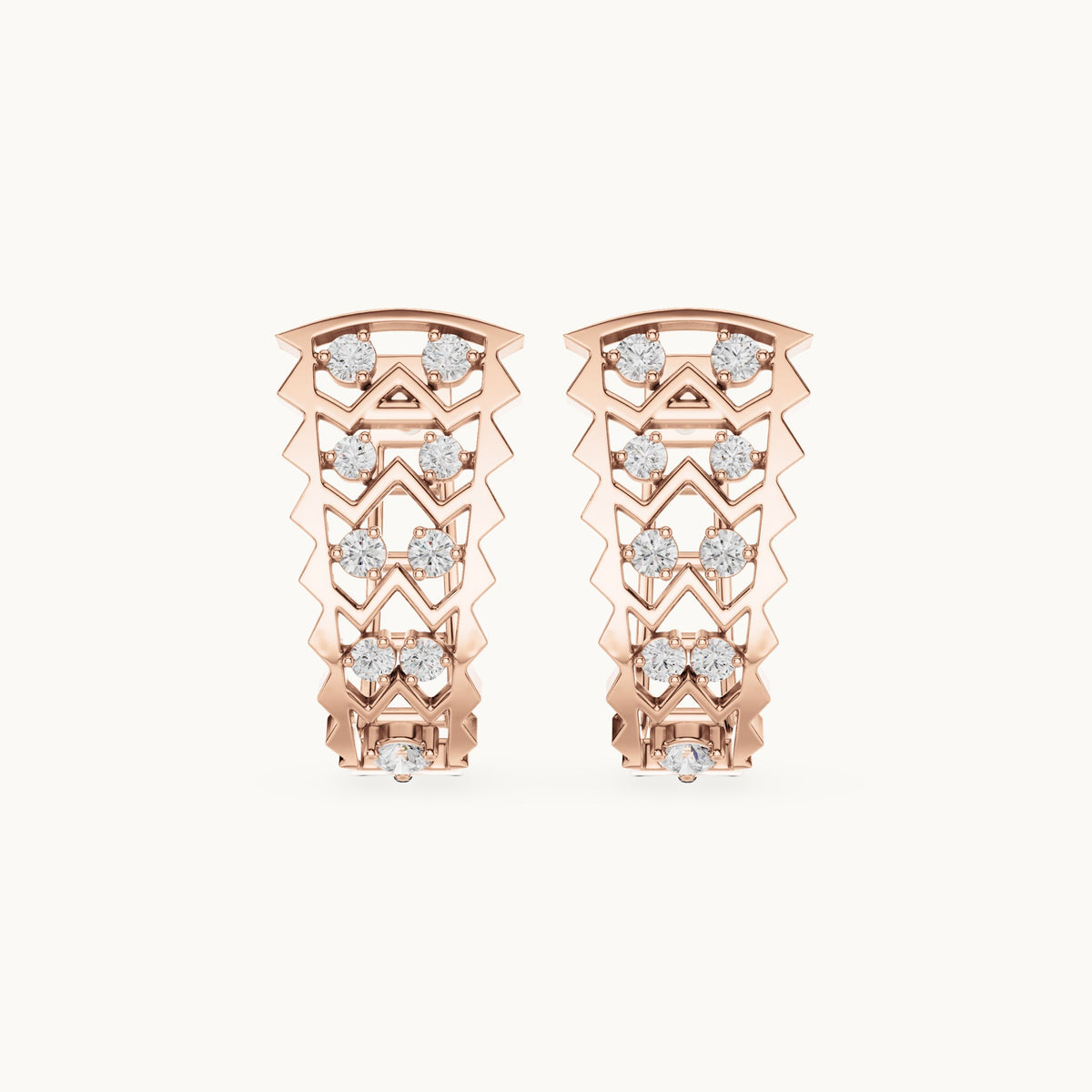 Round lab-grown diamond filigree huggie hoop earrings in rose gold, 0.296 CT TW, view 4