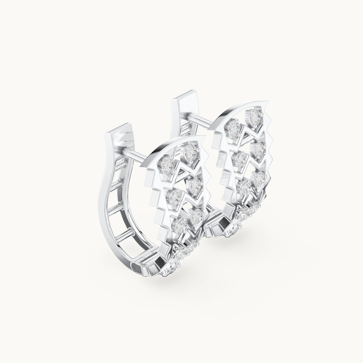 Round lab-grown diamond filigree huggie hoop earrings in white gold, 0.296 CT TW, view 1