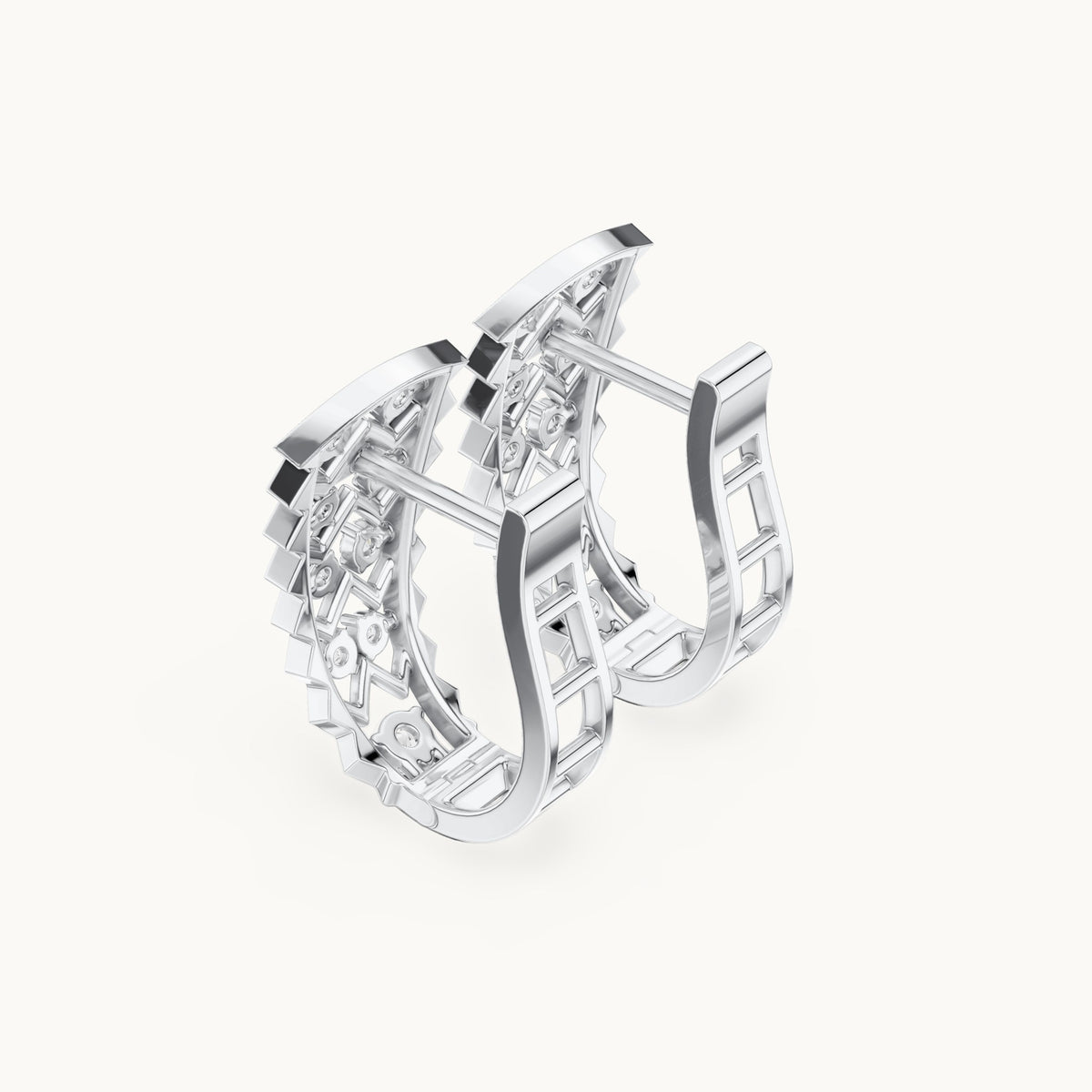 Round lab-grown diamond filigree huggie hoop earrings in white gold, 0.296 CT TW, view 2