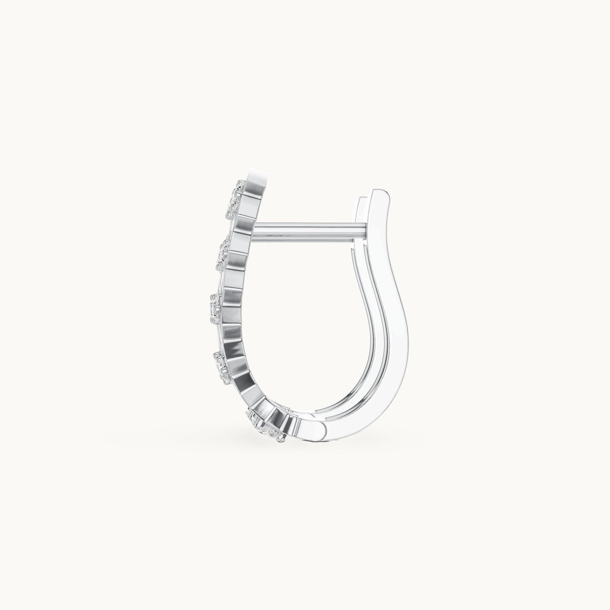 Round lab-grown diamond filigree huggie hoop earrings in white gold, 0.296 CT TW, view 3