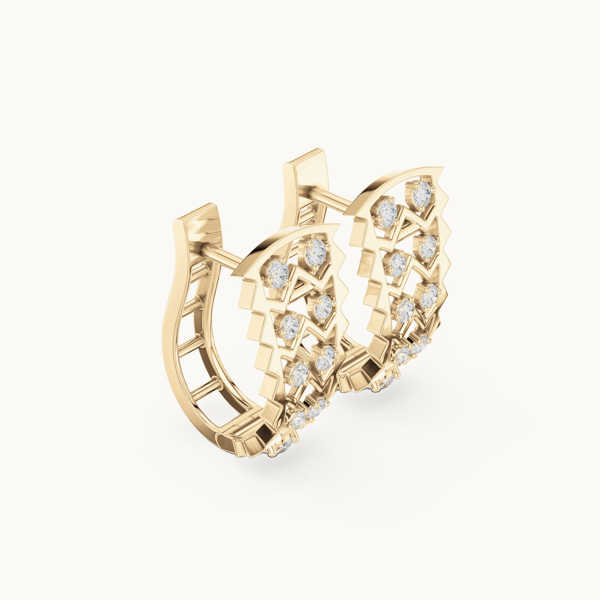 Round lab-grown diamond filigree huggie hoop earrings in yellow gold, 0.296 CT TW, view 1
