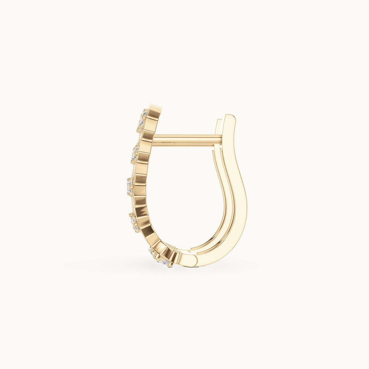 Round lab-grown diamond filigree huggie hoop earrings in yellow gold, 0.296 CT TW, view 3