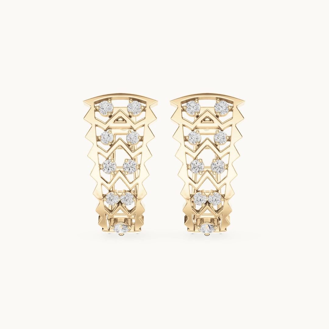 Round lab-grown diamond filigree huggie hoop earrings in yellow gold, 0.296 CT TW, view 4