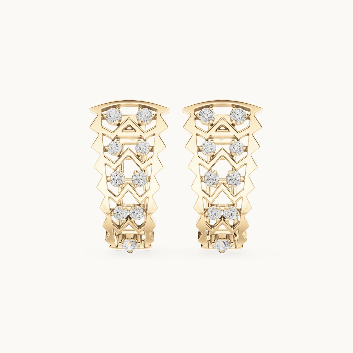 Round lab-grown diamond filigree huggie hoop earrings in yellow gold, 0.296 CT TW, view 4