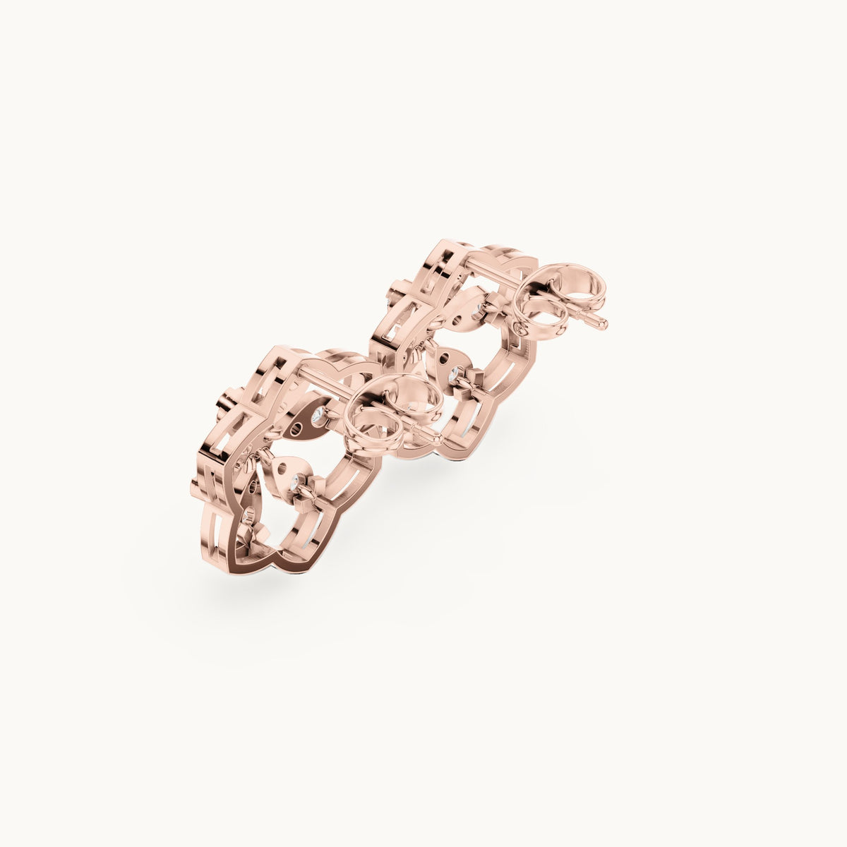 Round lab-grown diamond six-petal outline stud earrings in rose gold, 0.708 CT TW, view 2