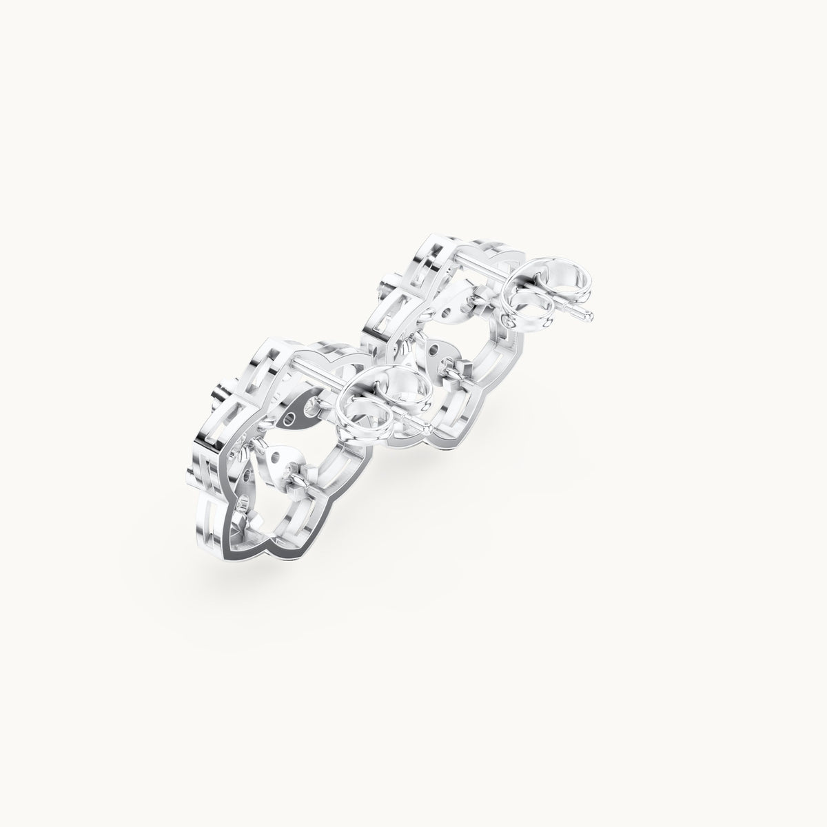 Round lab-grown diamond six-petal outline stud earrings in white gold, 0.708 CT TW, view 2