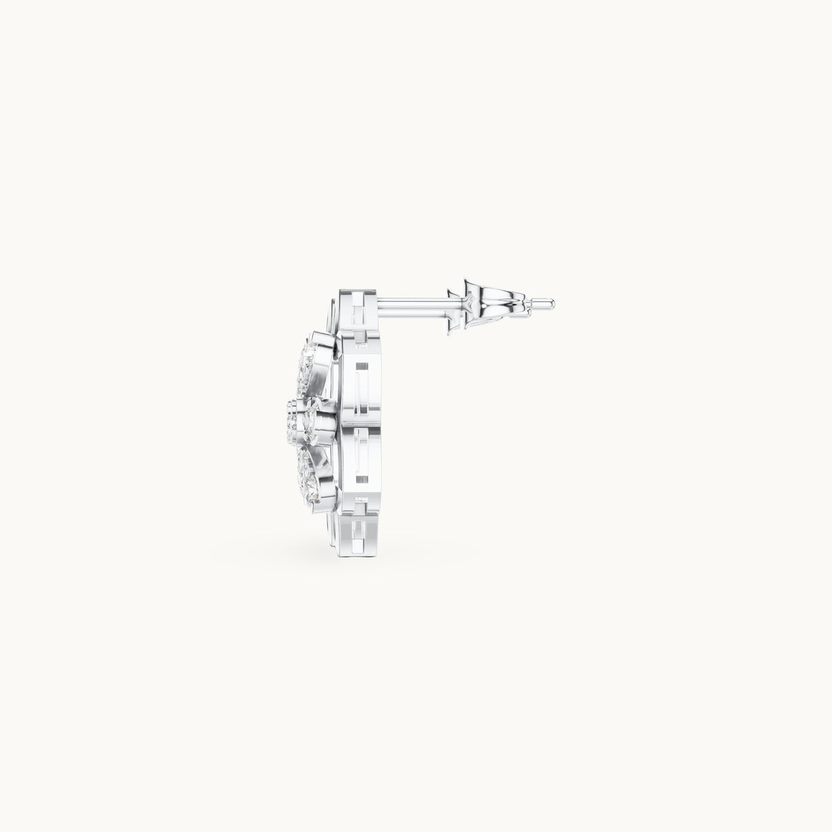 Round lab-grown diamond six-petal outline stud earrings in white gold, 0.708 CT TW, view 3
